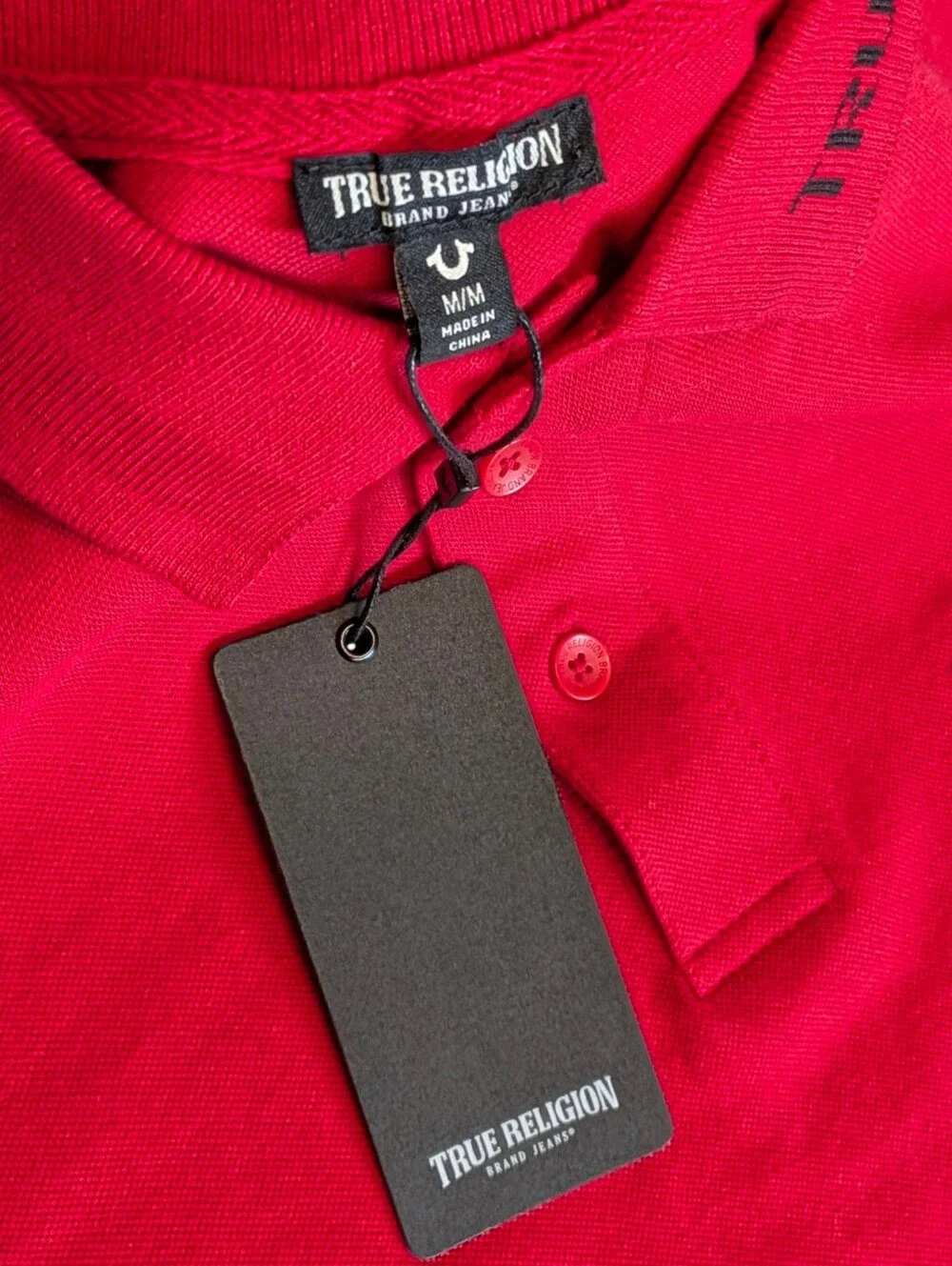 True Religion Red Logo Polo Shirt Branded Collar Cotton NWT Men M